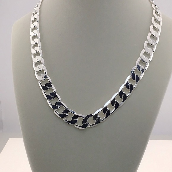 925  sterling silver necklace 13 mm Cuban style 18 inches long 57 g - Picture 1 of 10